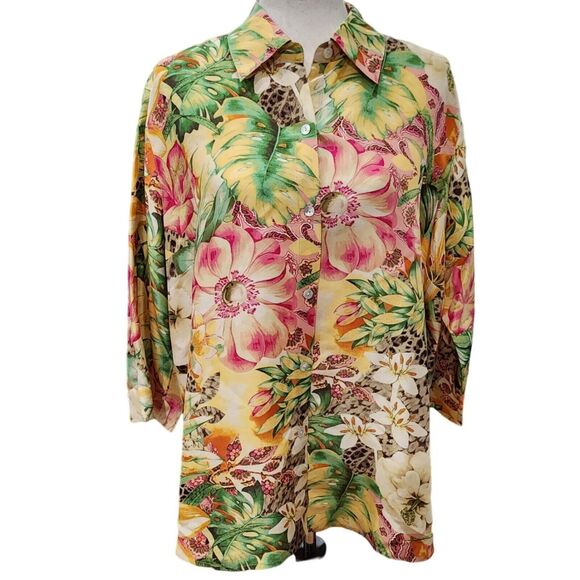 Vintage Womens Tropical Floral Silk Blouse Top Shirt Summer Fun Festive 1X NEW - Picture 10 of 10